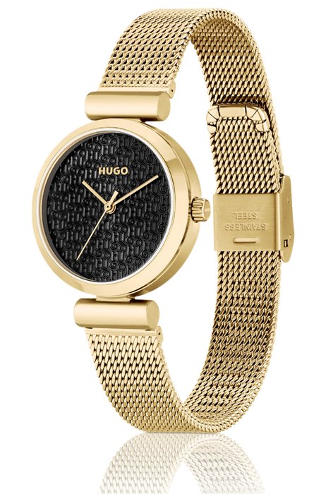 Goudkleurig horloge met tweedelige logo’s op wijzerplaat, Assorted-Pre-Pack