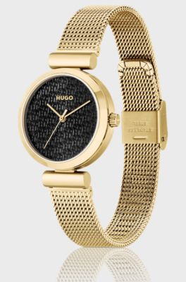 Gold-tone watch with stacked-logo dial, Gold