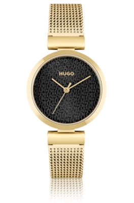 Gold-tone watch with stacked-logo dial, Gold