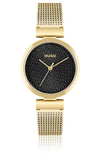 Gold-tone watch with stacked-logo dial, Gold
