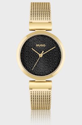 Gold-tone watch with stacked-logo dial, Gold