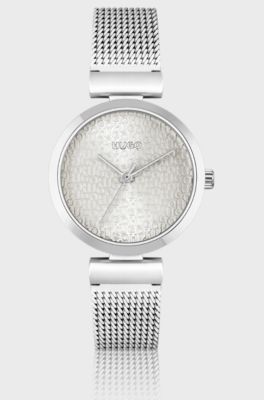Mesh-bracelet watch with stacked-logo dial, Silver
