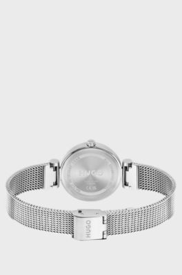 Mesh-bracelet watch with stacked-logo dial, Silver