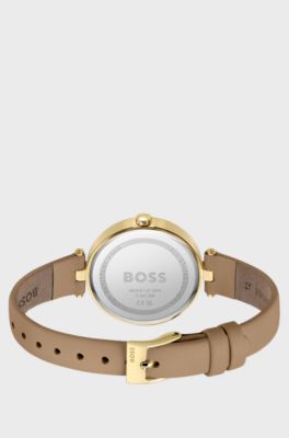 Leather-strap watch with gold-tone case, Light Brown