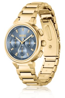 Gold-tone watch with crystal hour markers, Gold