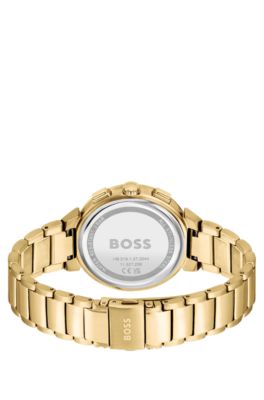 Gold-tone watch with crystal hour markers, Gold