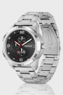 Link-bracelet watch with black dial, Silver