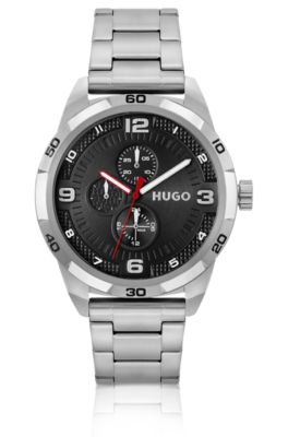 Link-bracelet watch with black dial, Silver