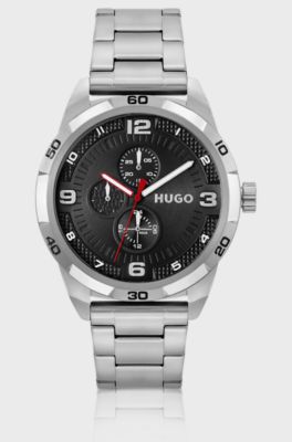 Link-bracelet watch with black dial, Silver