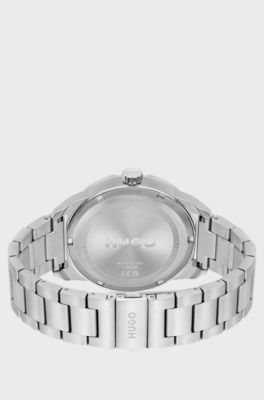 Link-bracelet watch with black dial, Silver