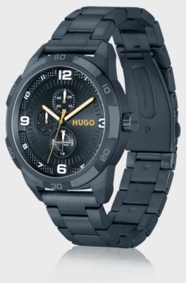 Blue-plated watch with link bracelet, Dark Blue