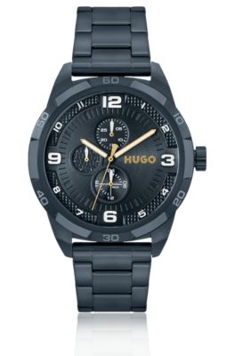Blue-plated watch with link bracelet, Dark Blue
