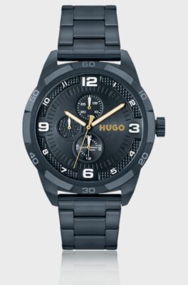 Blue-plated watch with link bracelet, Dark Blue