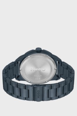Blue-plated watch with link bracelet, Dark Blue