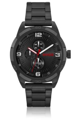 Black-plated watch with link bracelet, Black