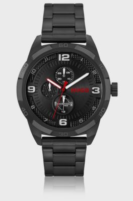 Black-plated watch with link bracelet, Black