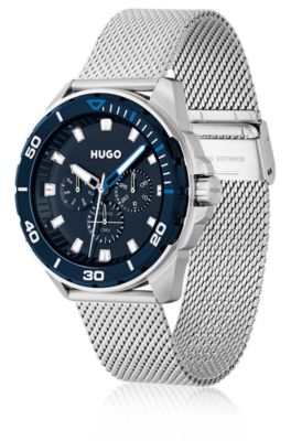 Mesh-bracelet watch with blue dial, Silver