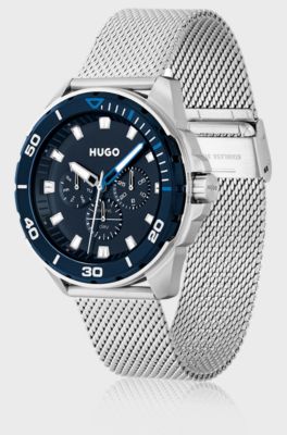 Mesh-bracelet watch with blue dial, Silver