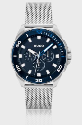Mesh-bracelet watch with blue dial, Silver