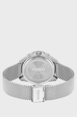 Mesh-bracelet watch with blue dial, Silver