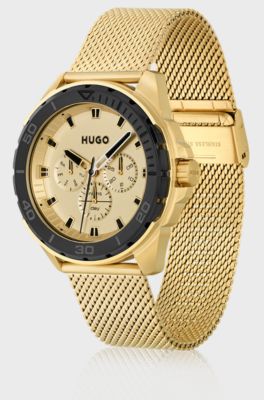 Gold-tone watch with mesh bracelet, Gold
