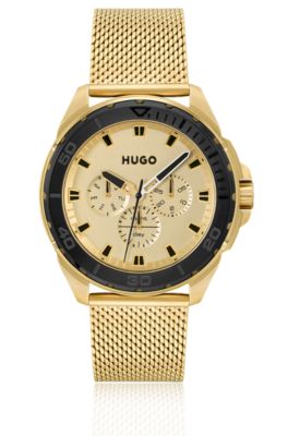 HUGO Gold tone watch with mesh bracelet