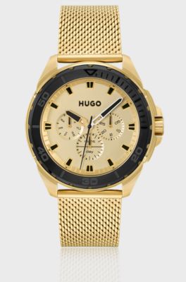 Gold-tone watch with mesh bracelet, Gold