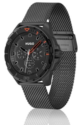 Mesh-bracelet watch with black dial, Black