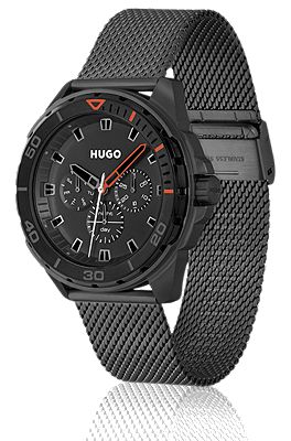 HUGO Mesh bracelet watch with black dial