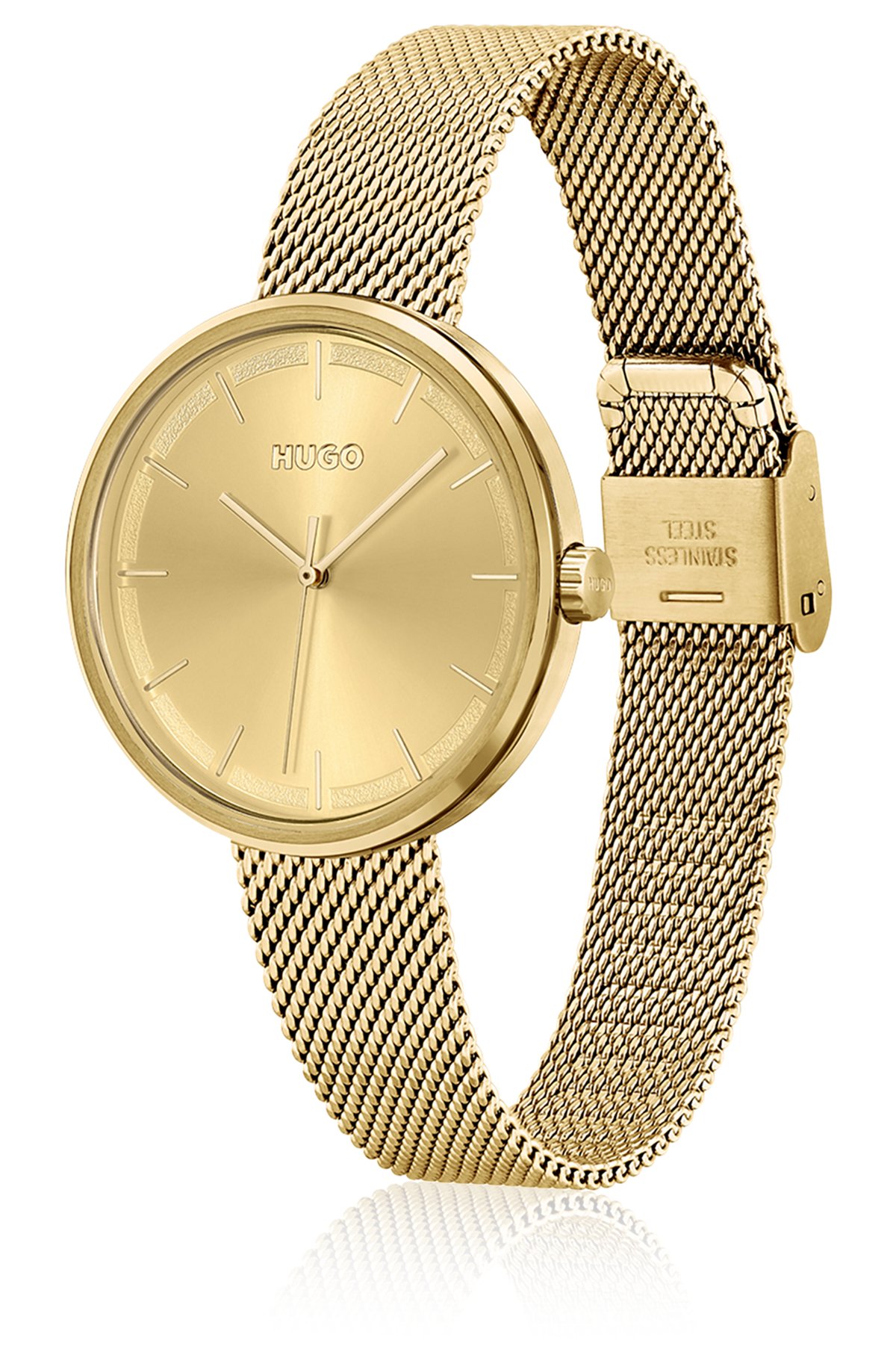 Uhr mit Mesh-Armband und goldfarbenem Zifferblatt, Assorted-Pre-Pack