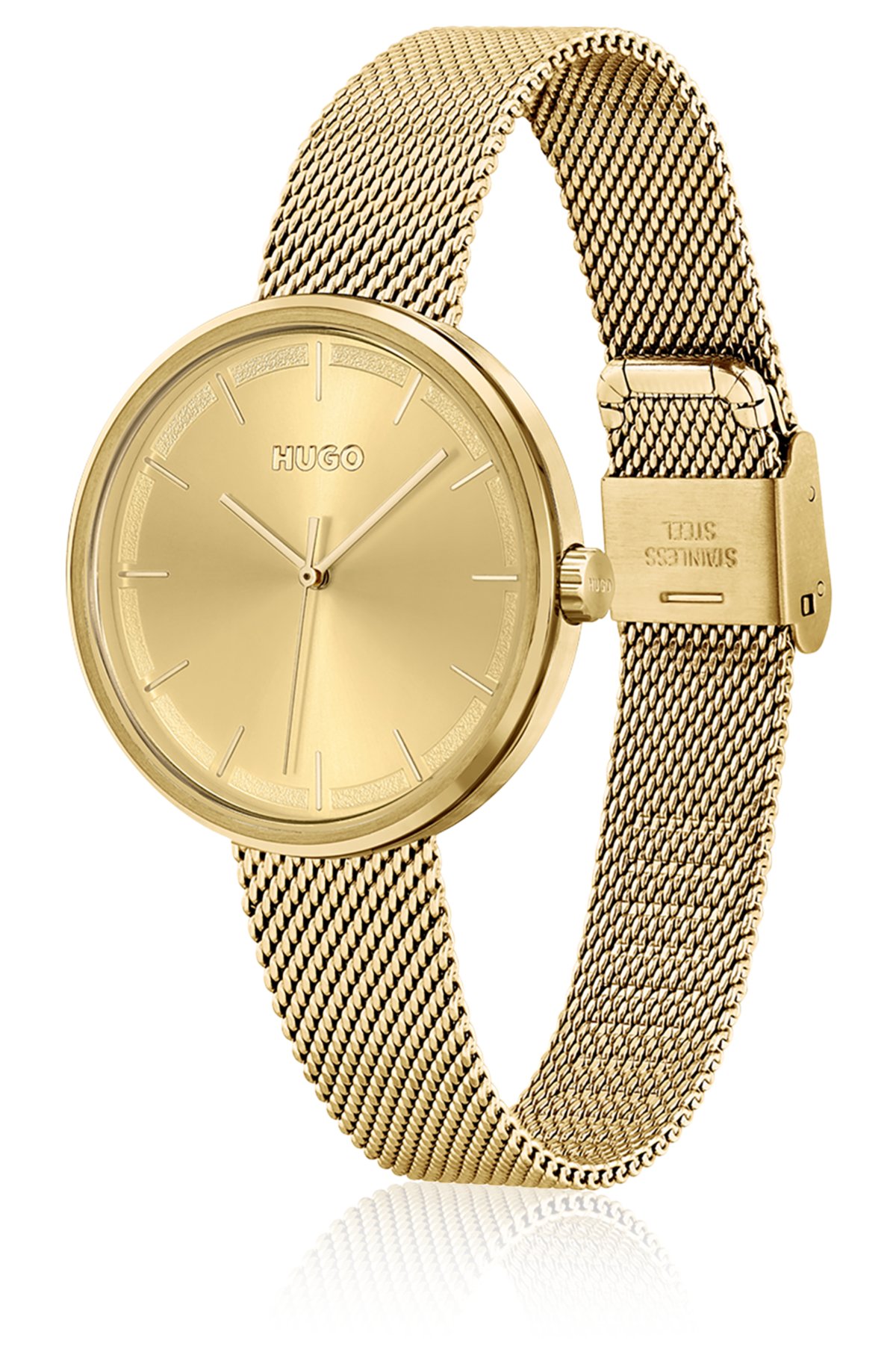 Mesh-bracelet watch with gold-tone dial, Gold