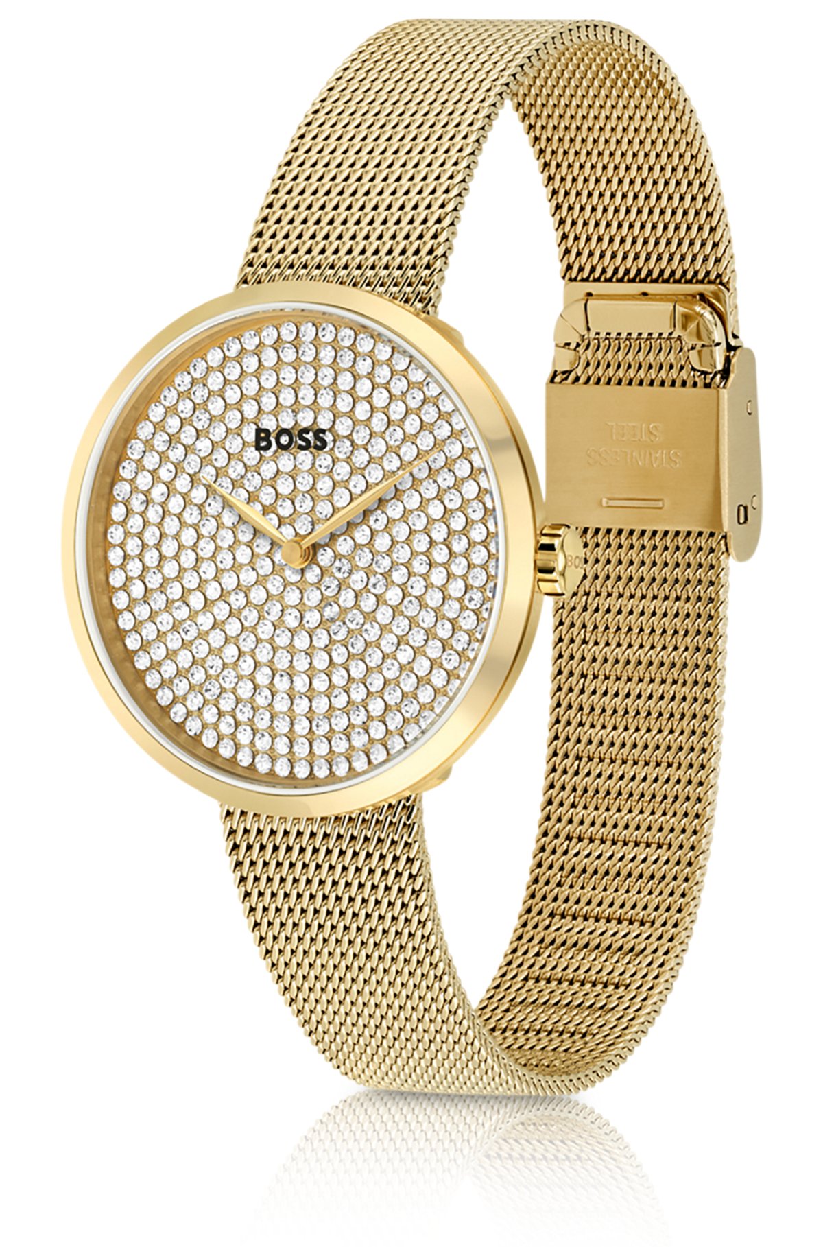 Gold-effect watch with crystal-studded dial, Gold