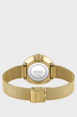 Gold-effect watch with crystal-studded dial, Gold