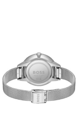 Blue-dial watch with crystal-set bezel, Silver