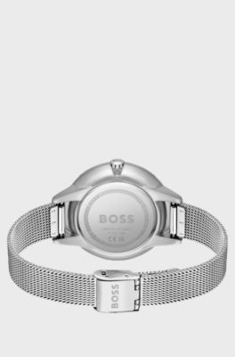 Blue-dial watch with crystal-set bezel, Silver