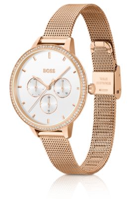 Gold-effect watch with crystal-set bezel, Gold