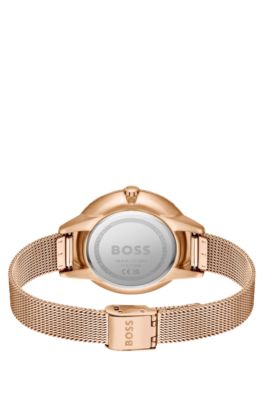 Gold-effect watch with crystal-set bezel, Gold
