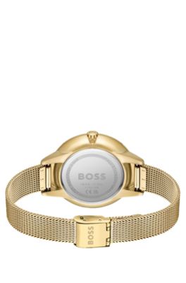 Gold-effect watch with crystal-set bezel, Gold