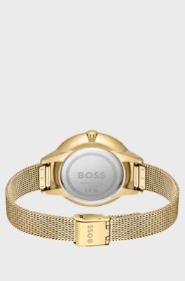 Gold-effect watch with crystal-set bezel, Gold