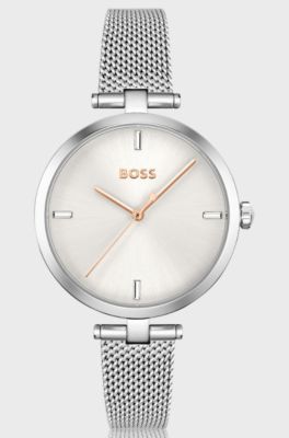 Mesh-bracelet watch with crystal indexes, Silver