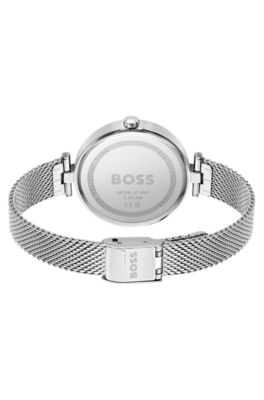Mesh-bracelet watch with crystal indexes, Silver