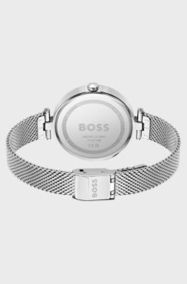 Mesh-bracelet watch with crystal indexes, Silver
