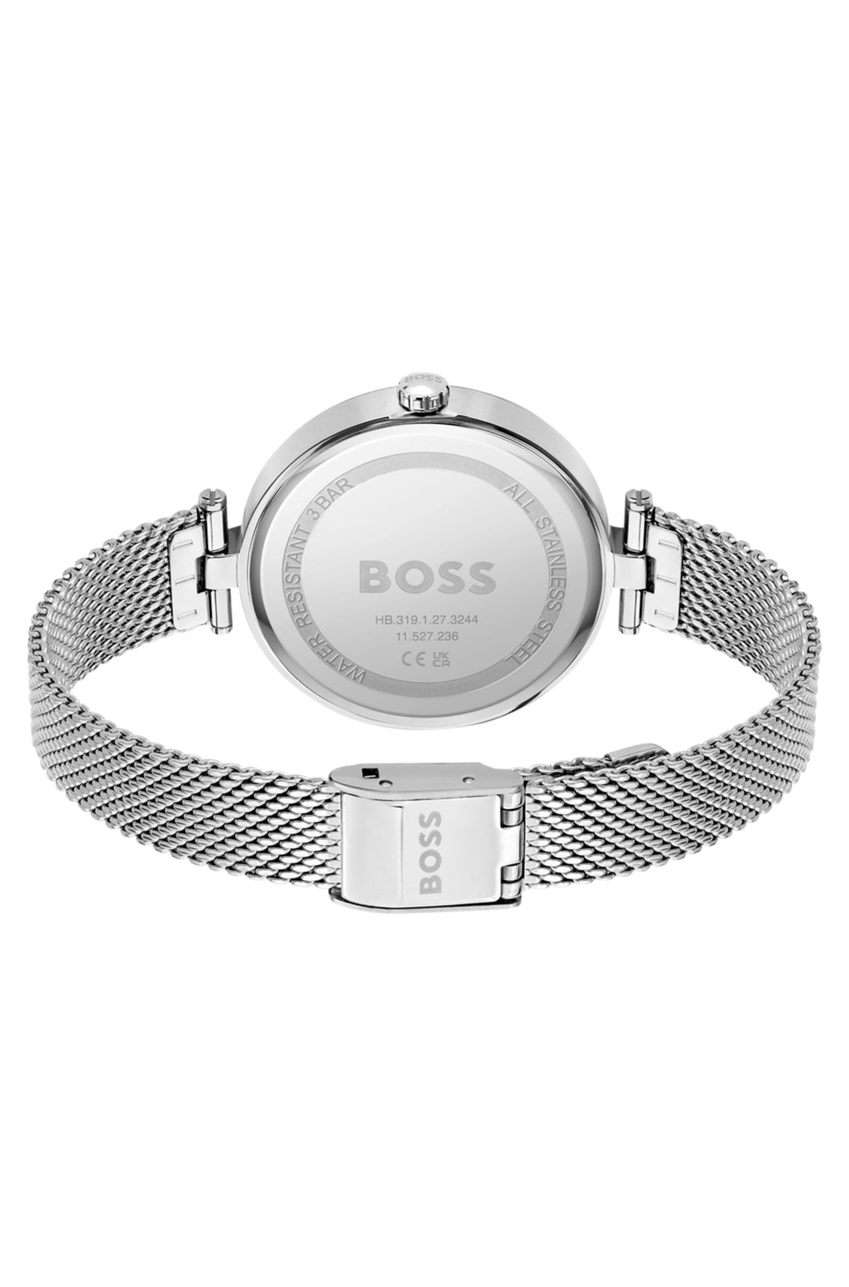 Mesh-bracelet watch with crystal indexes, Silver