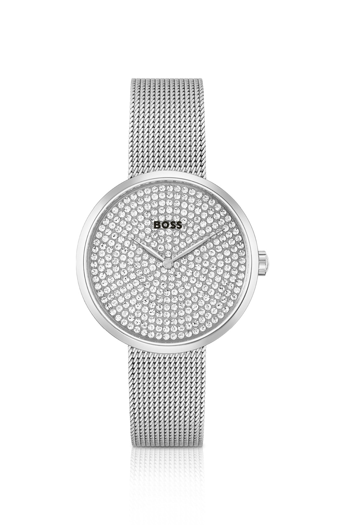 Silver-tone mesh-bracelet watch with pavé-crystal dial, Assorted-Pre-Pack