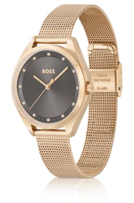 Gold-effect watch with crystal markers, Gold