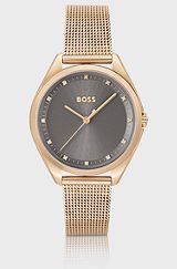 Gold-effect watch with crystal markers, Gold