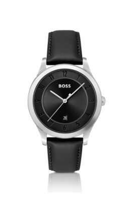 BOSS Montre bracelet en cuir et cadran noir