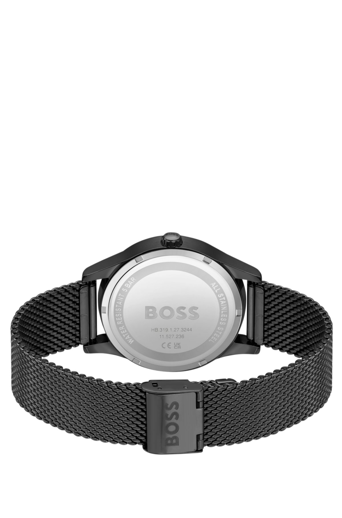 BOSS - Black-plated watch with mesh bracelet
