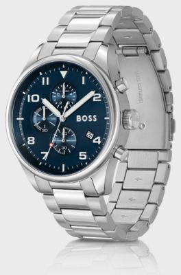 Link-bracelet chronograph watch with sandblasted dial, Silver