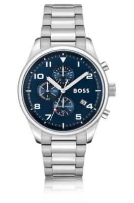 Link-bracelet chronograph watch with sandblasted dial, Silver